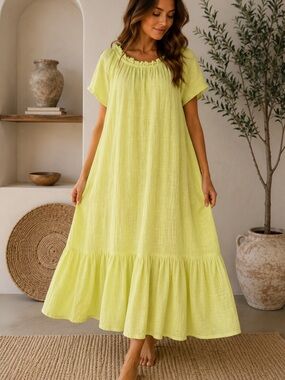 Anthropologie Maeve Lime Green Maxi Dress XS Cotton Gauze Boho Resort